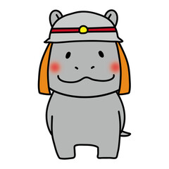 消防士の帽子を被るカバ