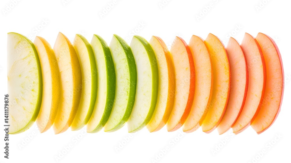 Aufkleber a vibrant row of apple slices, transitioning from green to red, showcases a gradient of colors. perf