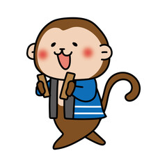 Obraz premium 拍子木を持って火の用心の声掛けをしている猿