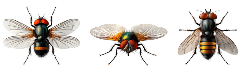 detailed flies illustration on white background