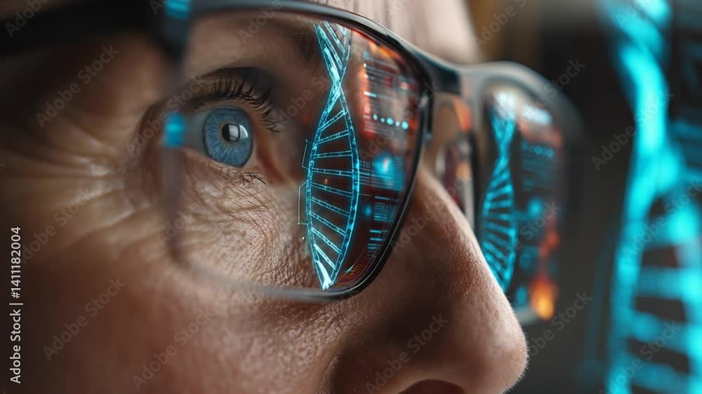 Aufkleber futuristic scientist analyzing dna with immersive technology generative ai