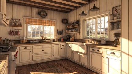 Rustic Charm: A Sunlit Farmhouse Kitchen