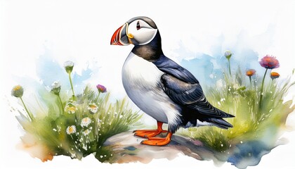 Naklejka premium Aquarell Papageitaucher