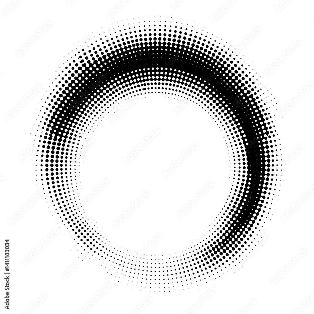 Poster blur black circle shape in halftone style white abstract circular vector