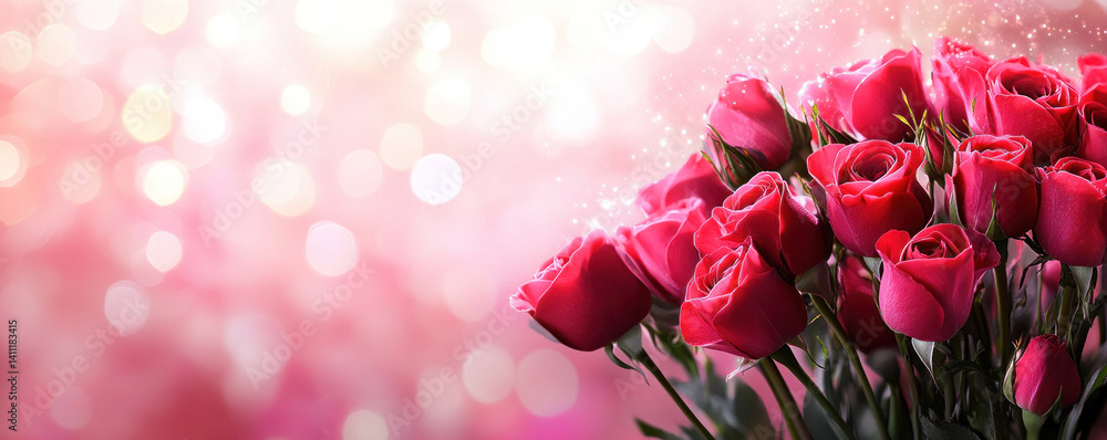 Poster a bouquet of red roses is the main focus of this image. the roses are arranged in a way that they ar