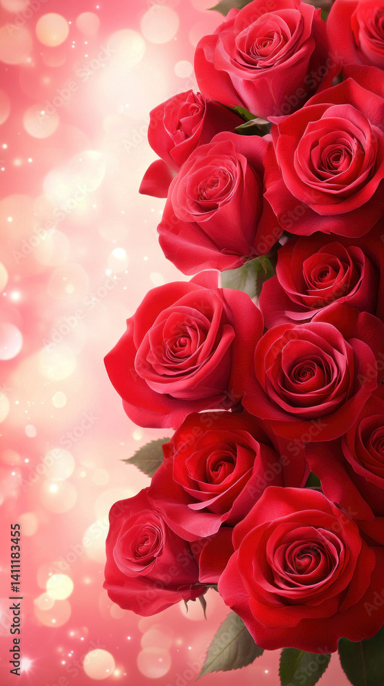 Aufkleber a bouquet of red roses is displayed on a pink background. the roses are arranged in a way that they 