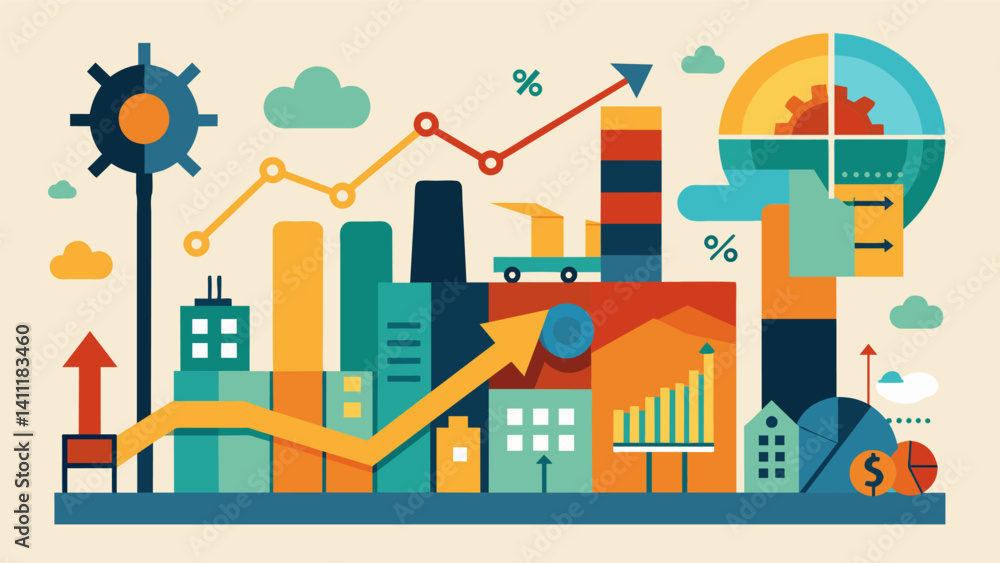 Poster a graph comparing trends in different industries highlighting the complex interplay between economic