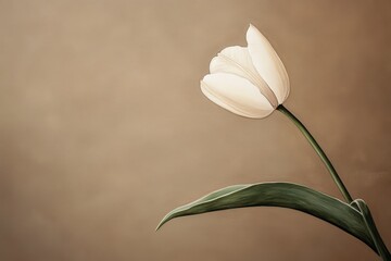 Fototapeta premium Pale cream tulip on a muted background.