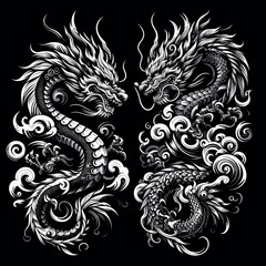 Impressive Tribal Tattoo Concept Featuring a Detailed Oriental Dragons