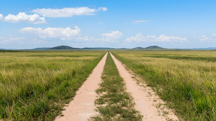 Obraz premium Scenic Open Dirt Road Through Lush Green Field