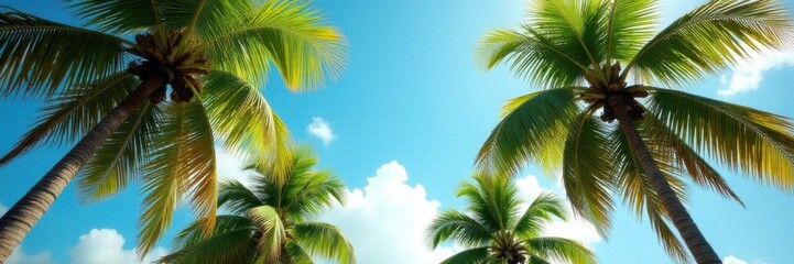 Obraz premium Palm trees sway gently in the tropical breeze, beach, tropical