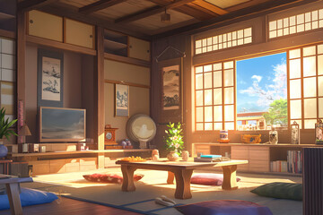 Sunlit Japanese Room Illustration