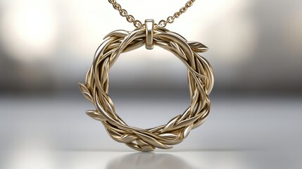 Naklejka premium Elegant Gold Wreath Pendant Necklace: A Symbol of Nature's Grace