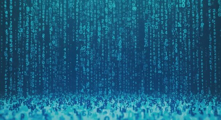 A pixelated waterfall of numbers raining down in shades of blue and green.