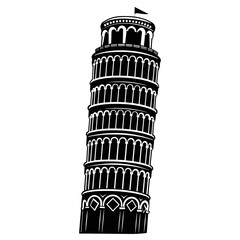Leaning tower of Pisa architecture illustration black vector