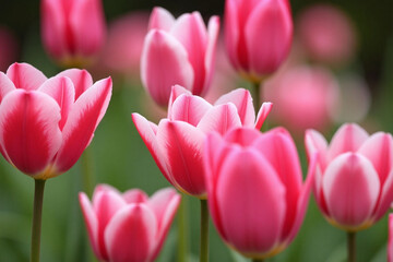 Fototapeta premium bunch of pink and white tulips in a field