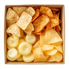 Mini snack box, chips, cheese, isolated