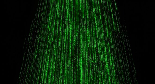 A neon-lit matrix-style digital rain made of transaction timestamps.