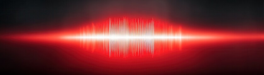 A vivid red soundwave graphic representing audio frequencies and intensity, set against a dark background, conveying energy and movement in sound.