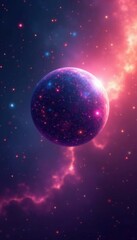 Gently pulsing orb floats amidst nebulae glow, celestial, cosmic orb
