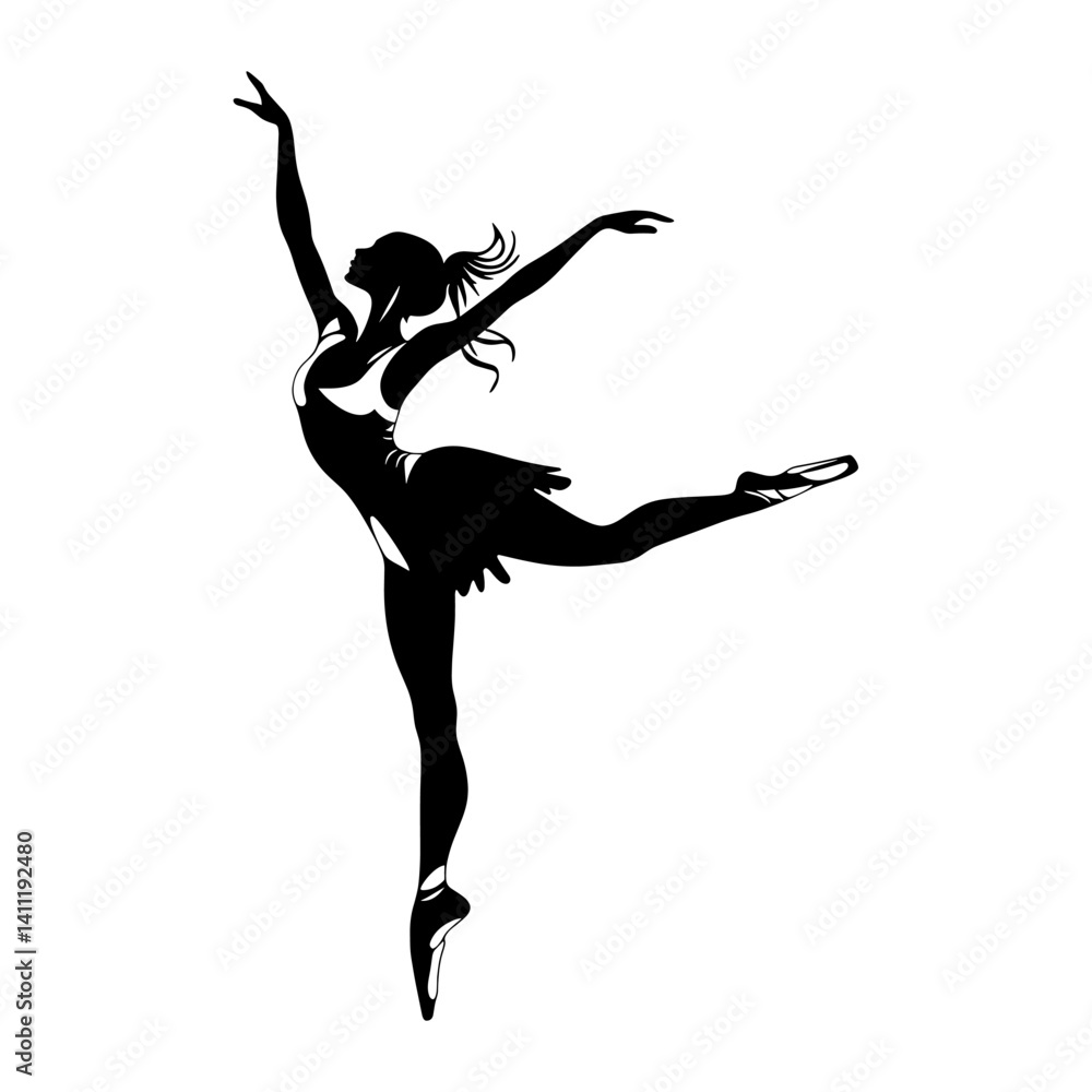 Poster simple ballet dancer in a pose silhouette linear art performance recreation vector