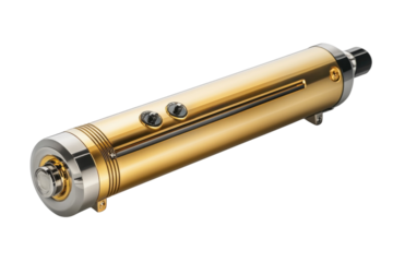 Sleek gold electro mechanical actuator precision engineering industrial on transparent background