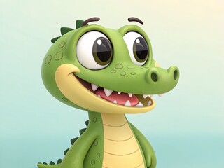 Fototapeta premium Cute 3D Cartoon Crocodile Illustration with Cheerful Expression