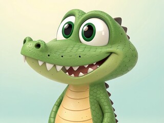 Naklejka premium Cute 3D Cartoon Crocodile Illustration with Cheerful Expression