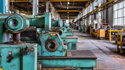 Industrial machinery line in an abandoned factory.