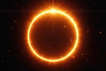 Radiant halo of golden light surrounds a circular shape, golden light, ethereal