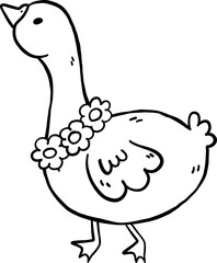 Cute Retro Spring Goose Outline Doodle Hand Drawn