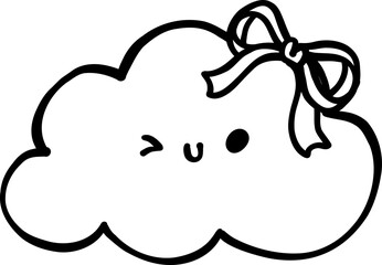 Cute fluffy Cloud Bow Outline Doodle Hand Drawn