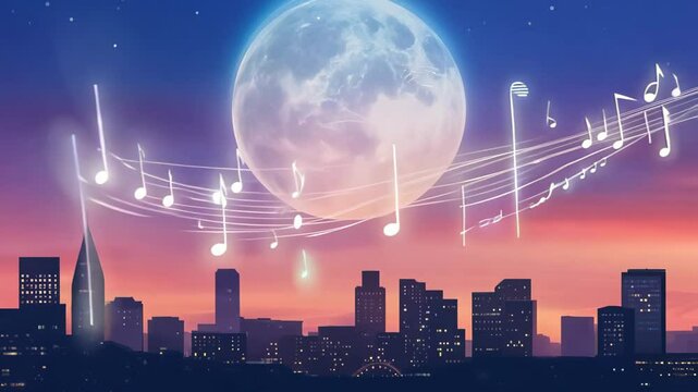 Tranquil Study Melody: Dreamy Twilight Backdrop with Cozy Skyline and Smooth Beats