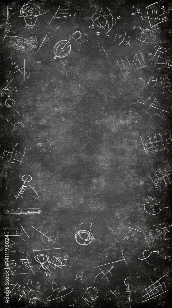 Poster a black chalkboard with a lot of writing on it. the writing is in different shapes and sizes, and it