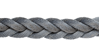 dark grey spiral braided paracord rope close-up with tight woven synthetic texture for strength and utility use on isolated background
