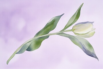 Obraz premium Delicate, pale yellow tulip with verdant leaves.