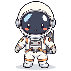 Cute cartoon astronaut in white space suit on transparent background