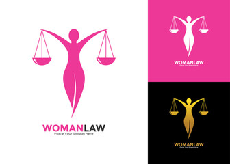 Woman law vector logo template. Suitable for business, law firm, protection, and women symbol