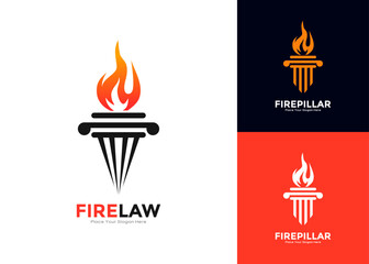 Fire law pillar logo vector template. Suitable for business, law firm, fire symbol