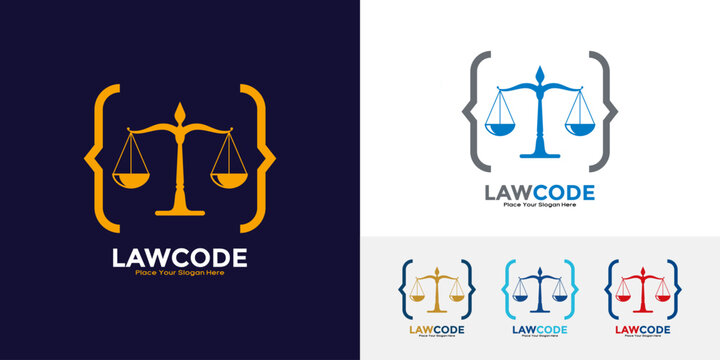 Law code vector logo template. Suitable for business, law firm, programming, computer, technology, attorney