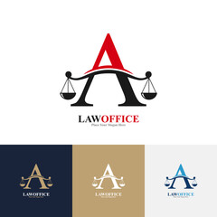 Law office letter A logo template vector. Suitable for lawyer, justice, law attorney, legal, lawyer service, scale, law firm, initial and label poster  