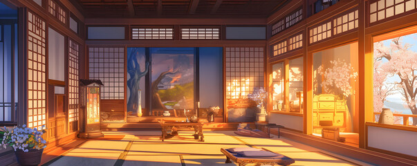 Serene Japanese House Illustration
