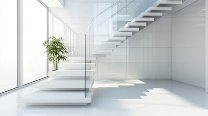 Obraz premium Modern Minimalist White Staircase Interior Design