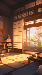 Sunrise Japanese Room Illustration