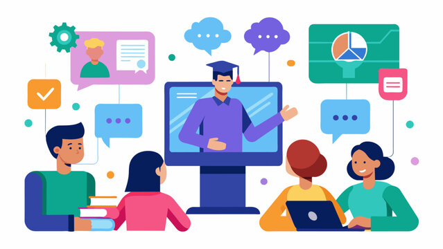 A virtual classroom platform uses machine learning to analyze student behavior and learning patterns providing realtime feedback to both students and teachers on areas of. Vector illustration