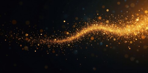 Sparkling gold glitter swirls in mid-air against a dark background, sparkle, ethereal