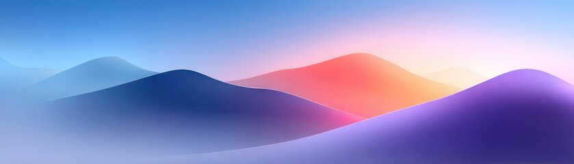 A serene landscape featuring soft, undulating hills bathed in pastel hues of blue, pink, and purple, creating a tranquil and dreamy atmosphere.