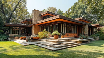 Obraz premium Stunning Prairie Style Residence: Architectural Masterpiece