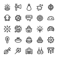 Fototapeta premium Holi Festival icon set with line style, perfect for user interface projects