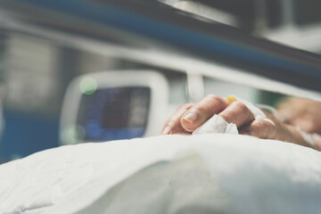 Patient in the hospital with saline intravenous